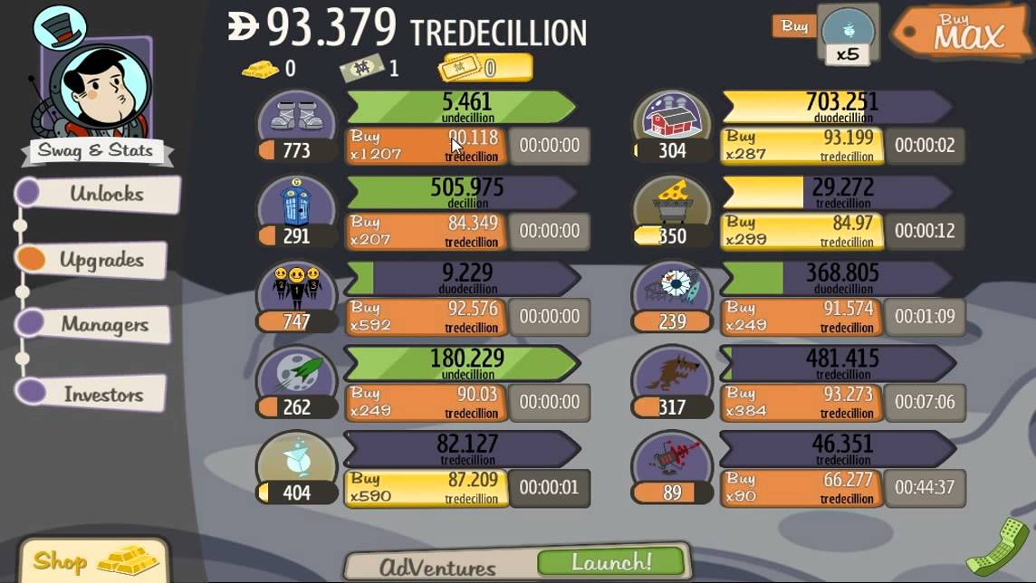 AdVenture Capitalist GamePlay 125 MOON FASTLY UPGRADED MILE STONE - YouTube