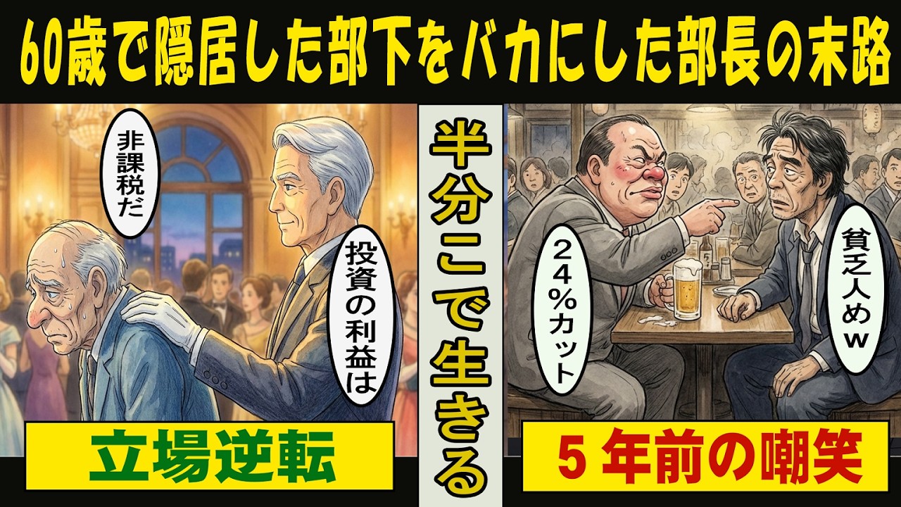 【漫画】「年金が24％も減るぞｗ」60歳で隠居した部下をバカにした部長の末路…5年後の同窓会で判明した「手取り」の残酷な格差