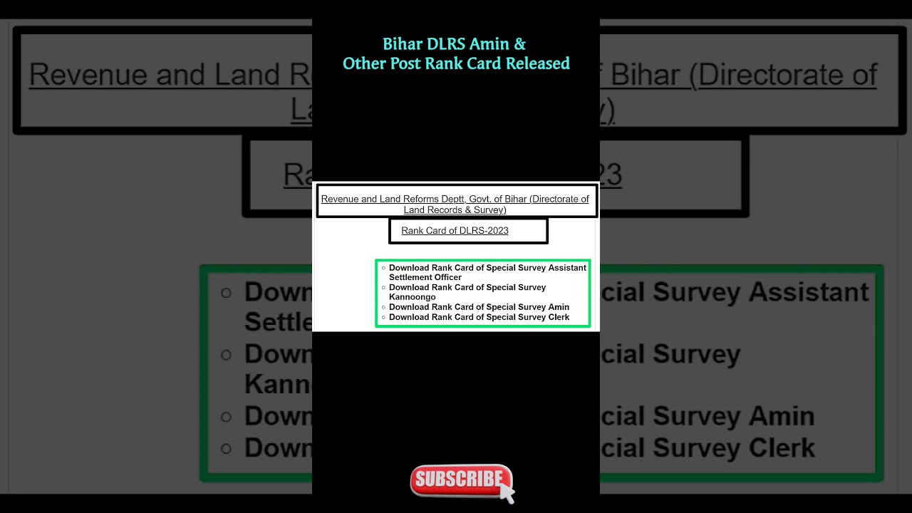 Bihar DLRS Amin & Other Post Rank Card Released 