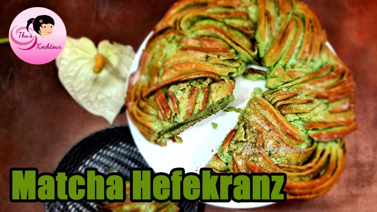 Matcha Hefekranz Rezept selber backen/ Matcha Hefekranz gefüllt mit Zimt und Zucker