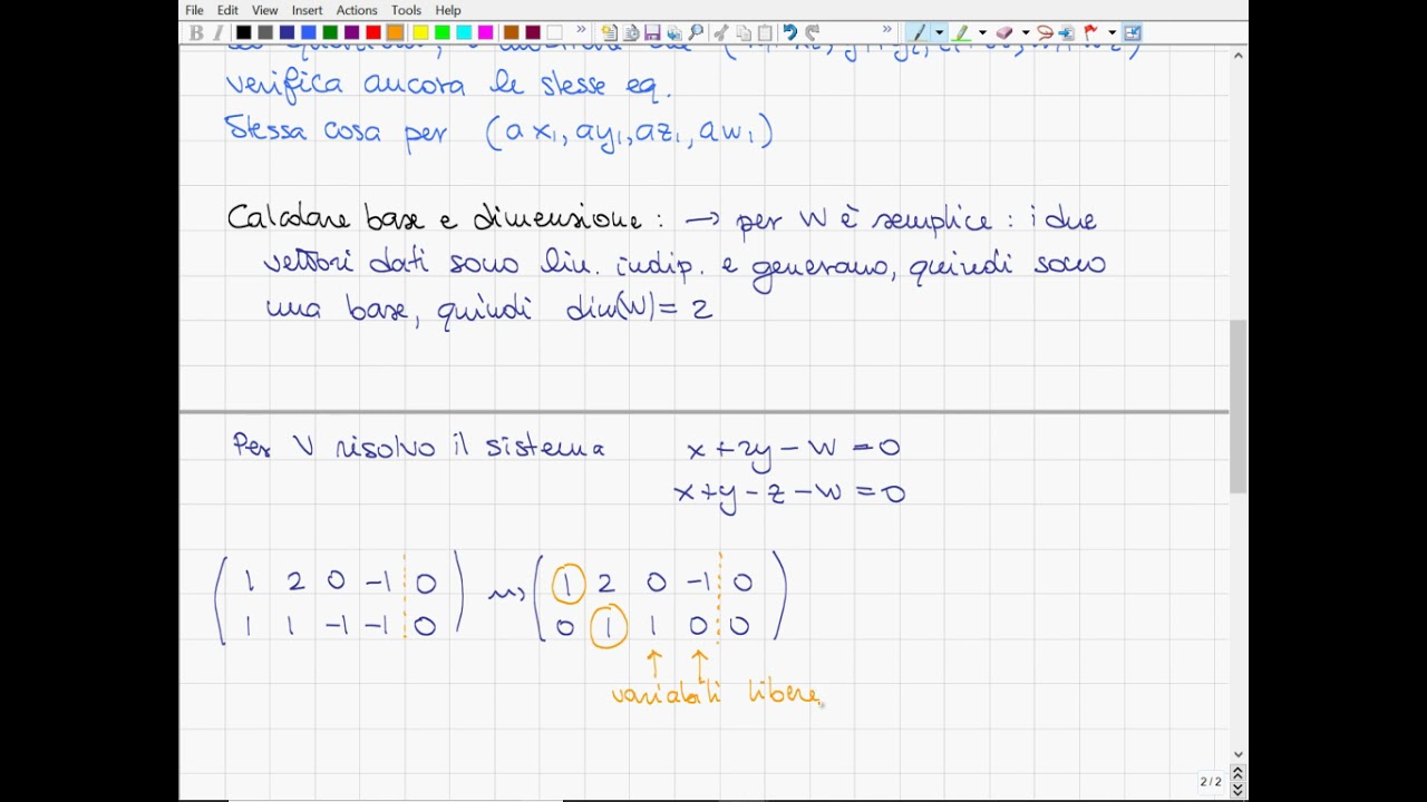 16 Sottospazi Vettoriali, Rappre  Cartesiana E Param  Calcolo Base, Dim, Della Somma Ed Intersezione