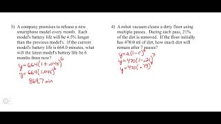 Exponential Growth and Decay (An Algebra Quiz Review)