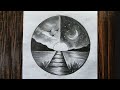 Day to Night Easy Pencil Drawing | Beautiful Sunset & Moon Scenery Art 😍✨