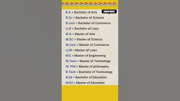 Full Forms of BA, B.TECH, M.COM, B.COM, BSC, M.SC, B.ED, M.ED, ETC #englishspoken #fullform