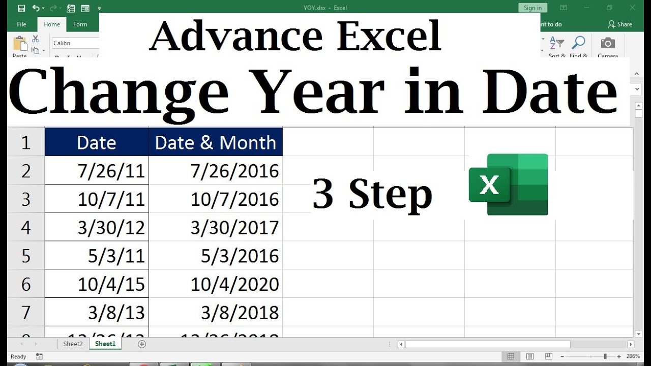 How to Change Year in Excel YouTube