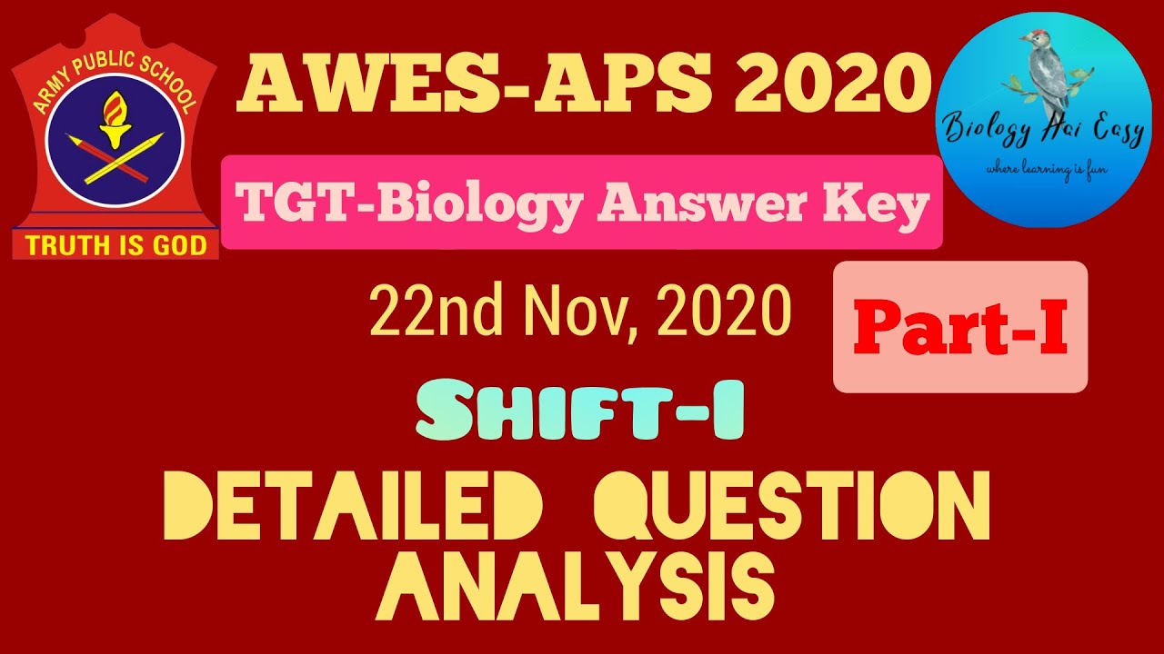 AWES-APS 2020||PRT/TGT/PGT||22nd Nov||1st Shift||Exam Analysis|| Biology||Part-I