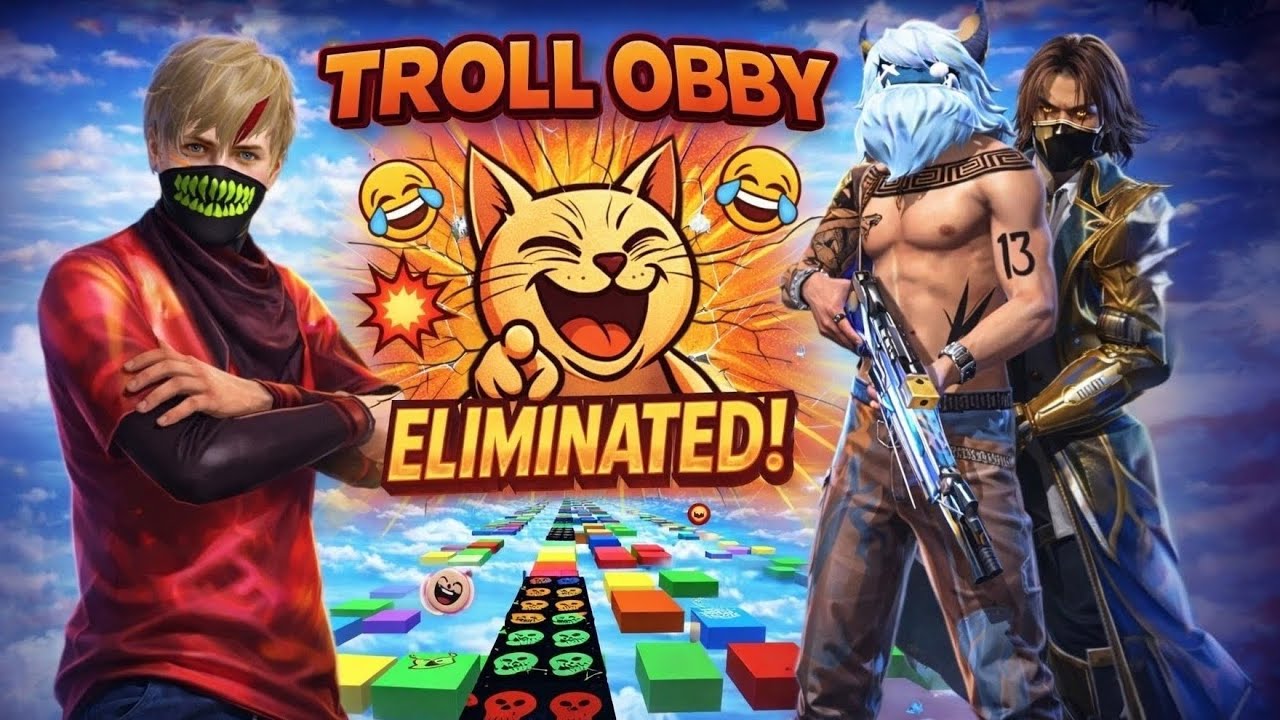 A cat troll me😡and my friends😭, free fire craftland funny parkour, 