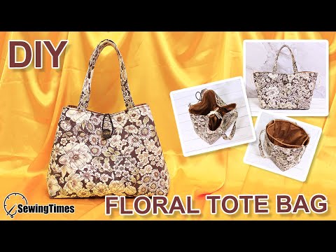 DIY FLORAL TOTE BAG | DrawString Pocket Handbag Sewing Tutorial [sewingtimes]