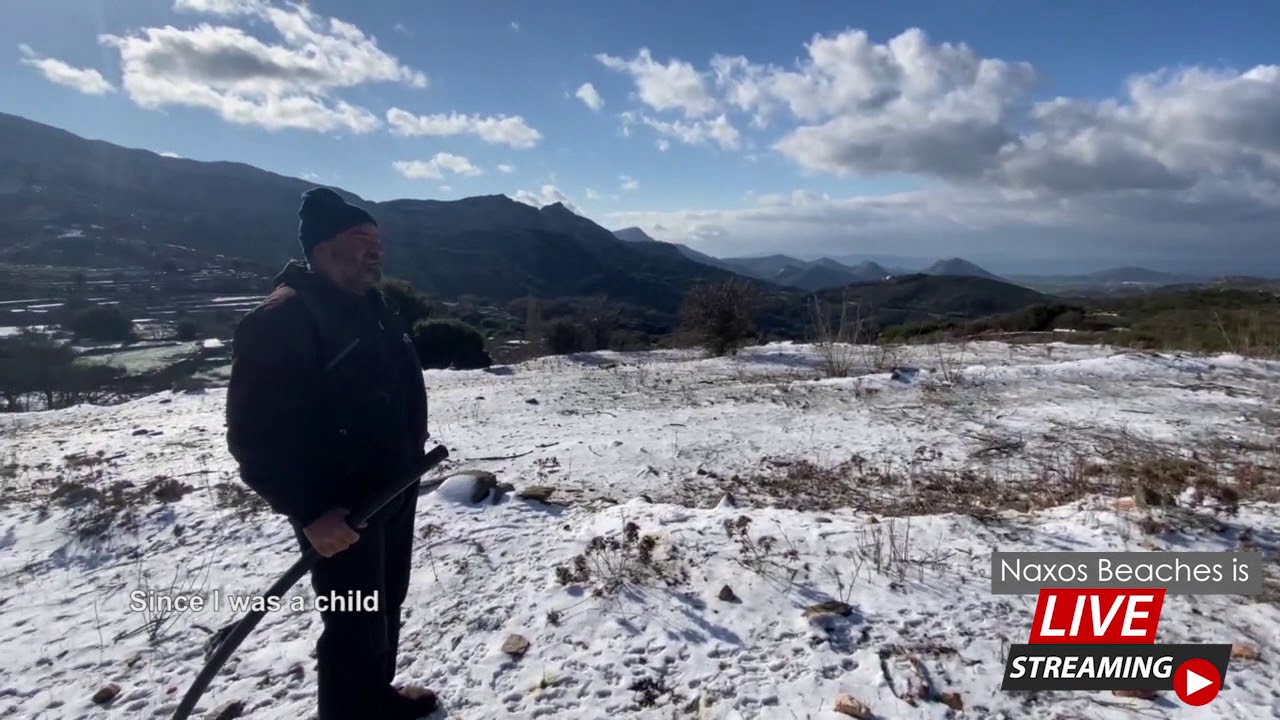 Naxos With Snow! Talking with a shepherd up on north part of Naxos Island - Naxos in Winter 2021