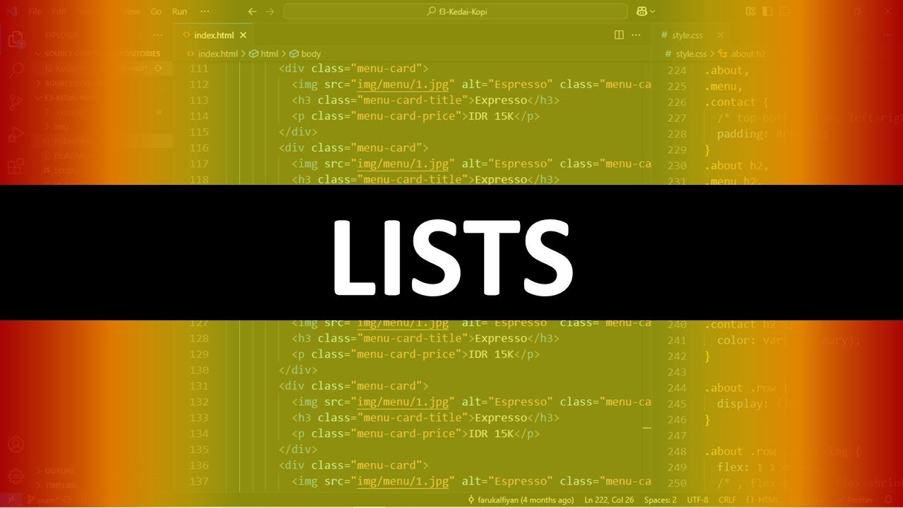 Html Mutiple List Program HTML - 10: LISTS - YouTube
