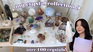 my crystal collection & their meanings ♡ 100+ pieces! (moldavite, malachite, rose quartz, + more)
