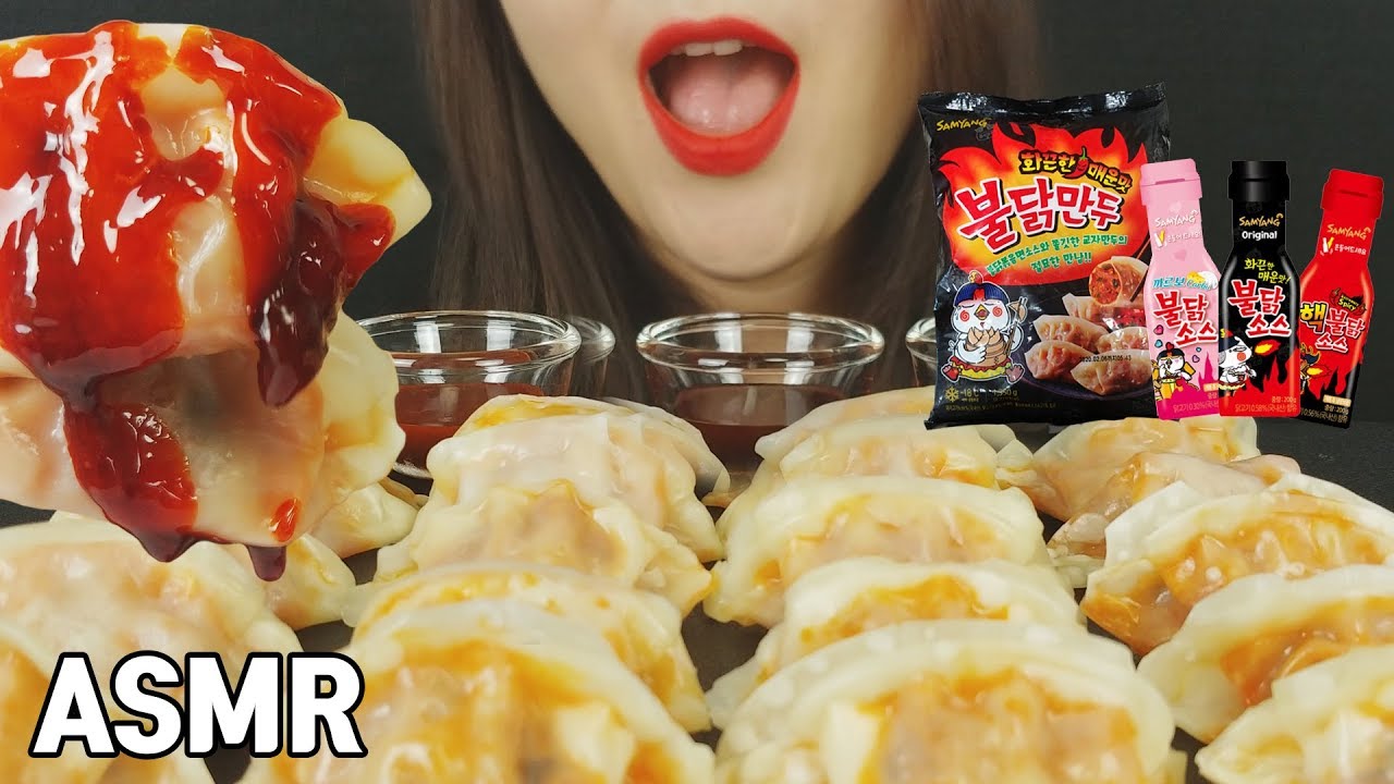ASMR SPICY FIRE Dumplings 불닭만두와 불닭소스3종(EATING SOUNDS)MUKBANG REAL ...