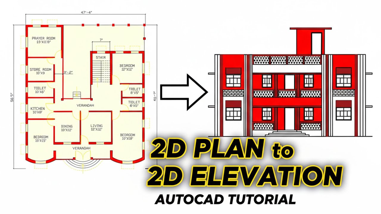 How to Convert a 2D Floor Plan to an Elevation in AutoCAD | Civilian ...
