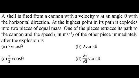 A shell is fired from a cannon with a velocity v at an angle θ with the
