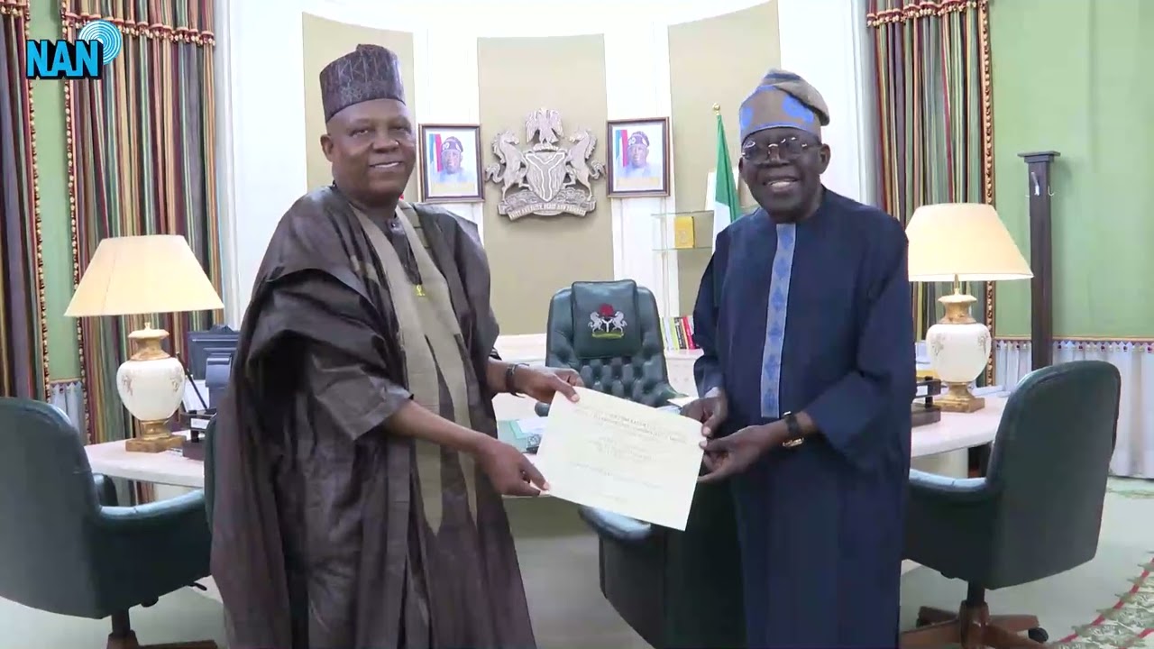 Tinubu presents running mate certificate for 2027 to Shettima