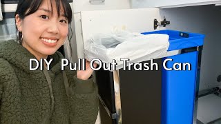 How to install a pull out trash can in a kitchen cabinet