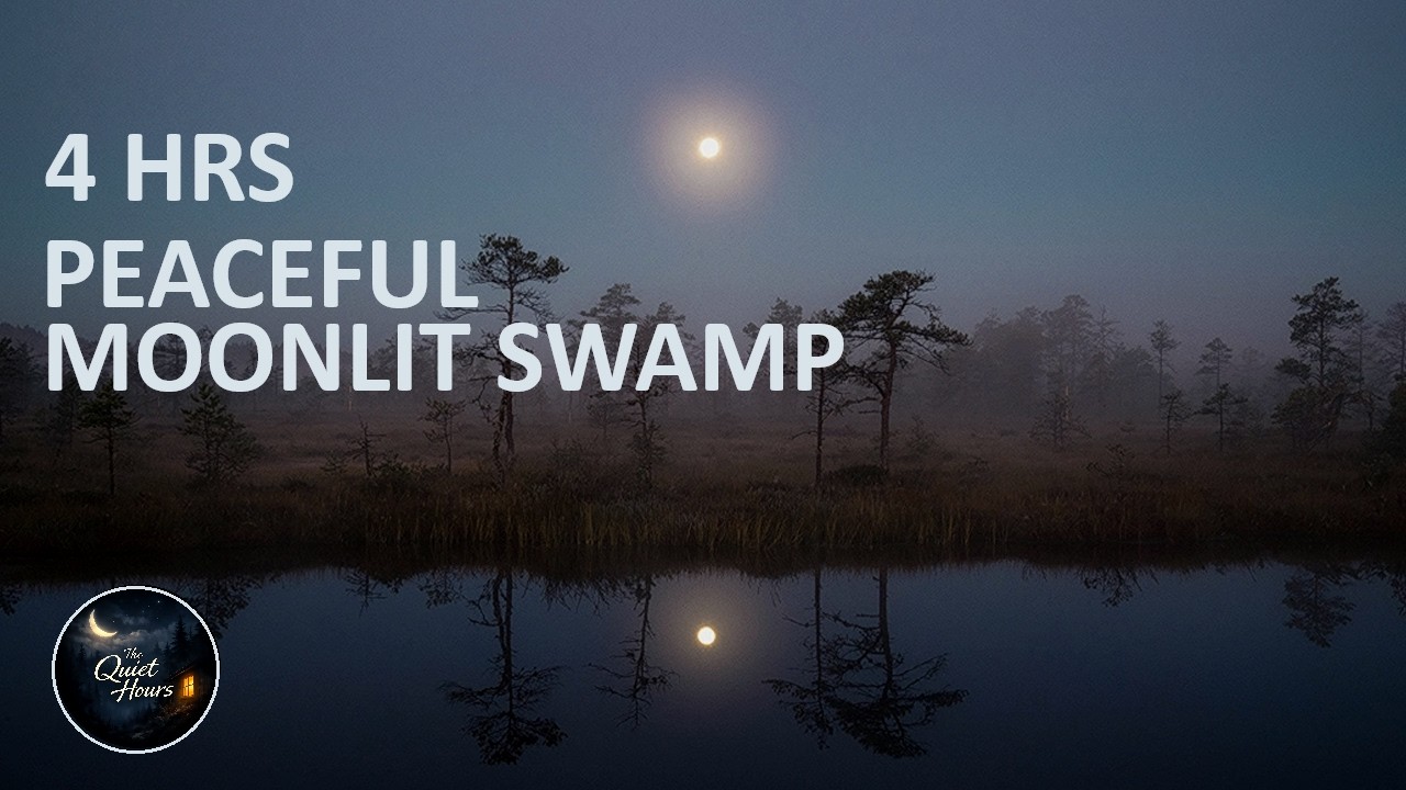 Peaceful Moon Over Swamp (4H) | Crickets & Frogs Night Ambience for Sleep, Relax & Focus (No Music)