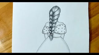 رسومات بنات/ /رسم بنت كيوت بضفيره بالقلم الرصاص خطوه بخطوه