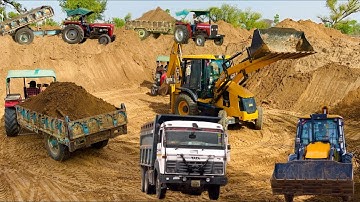 Tractor JCB Machine on Swaraj 963 FE Loading Mud in Trolley Eicher 485 Sonalika 60 Rx #jcb #jcbvideo