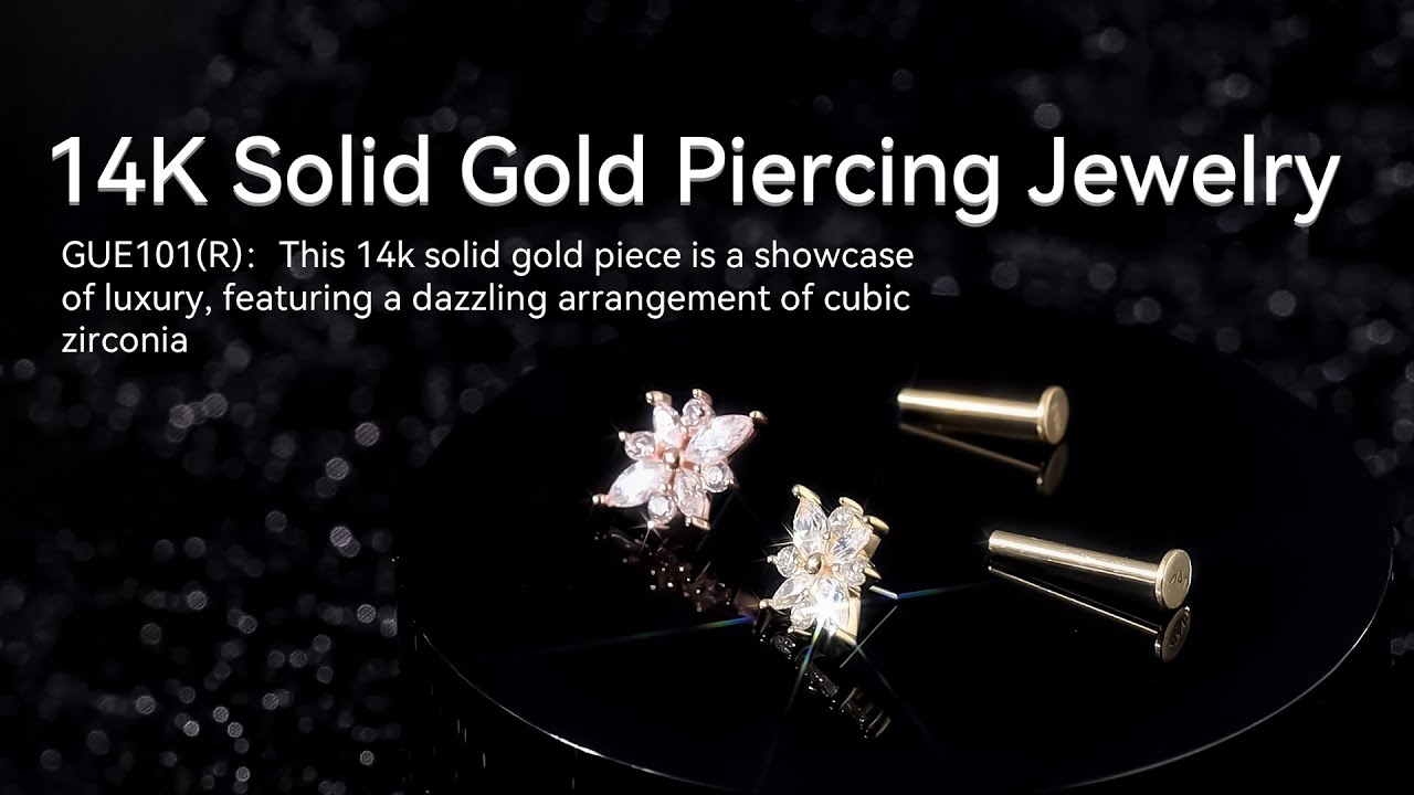 GUE101R：14K Solid Gold Piercing Jewelry with Cubic Zirconia