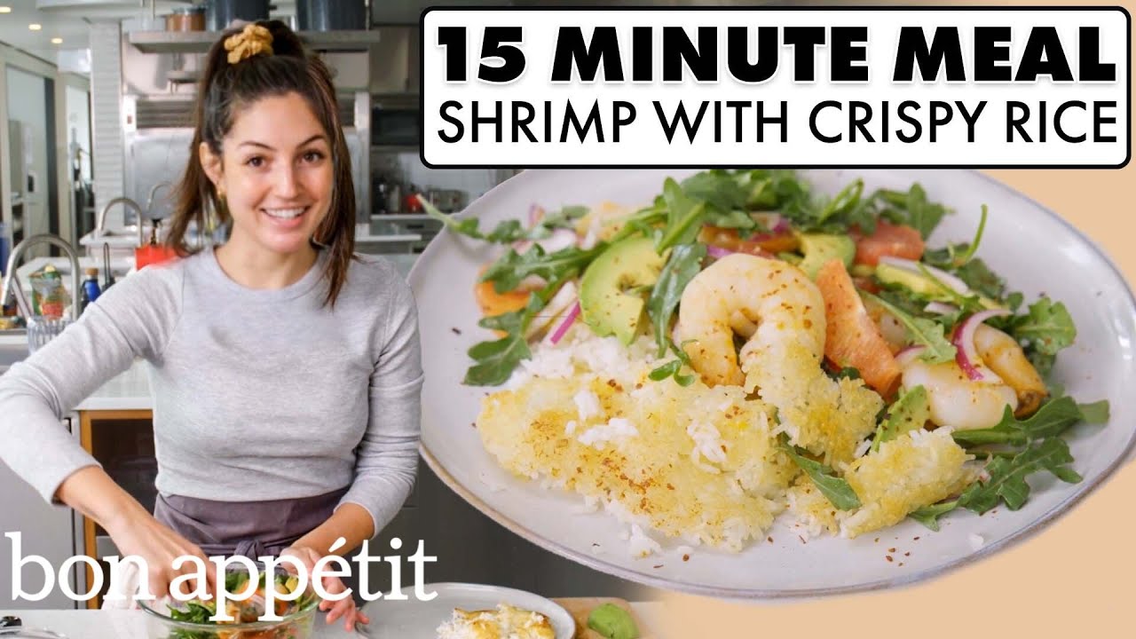 15-Minute Shrimp With Crispy Leftover Rice   Bon Apptit