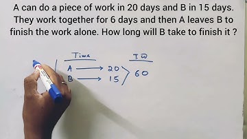 A can do a piece of work in 20 days and B in 15 days. They work together for 6 days and then A leave
