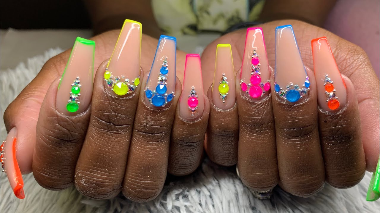 Neon Swarovski Bling w/ Matching French Outline - YouTube