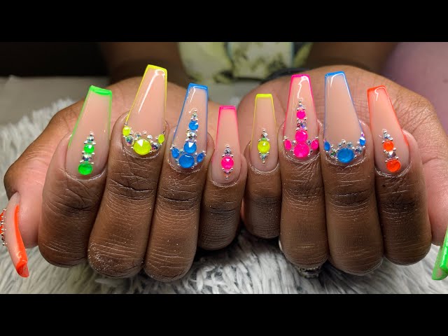 Neon Swarovski Bling w/ Matching French Outline - YouTube