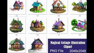 Magical Cottage Illustration Clipart | Fantasy Magical Cottage House Illustration Clipart Graphic-15