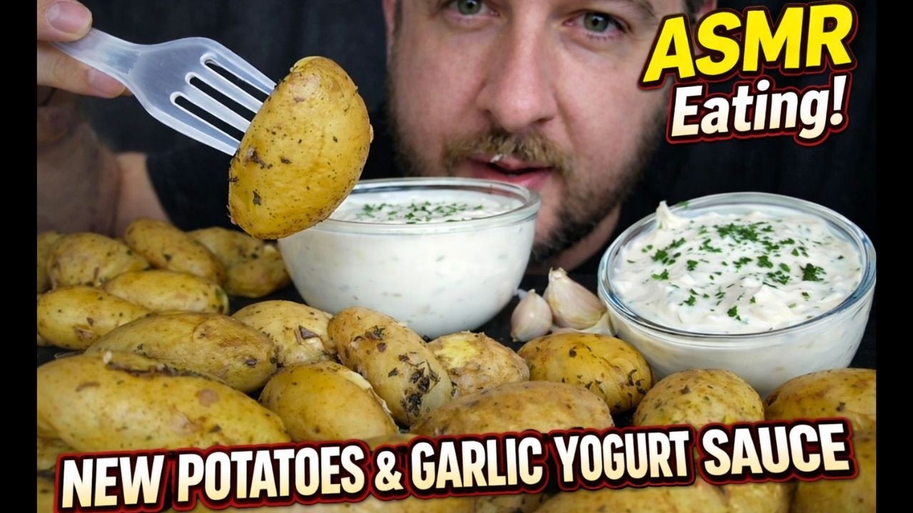 ASMR MUKBANG Eating NEA POTATOES and GARLIC YOUGHURT SAUCE Eating Sounds Eating Show Show