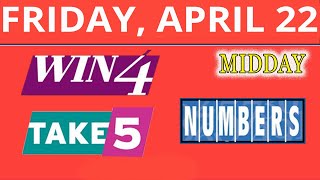 TAKE5_WIN4_NUMBERS MIDDAY Lottery drawing for April 22, 2022.