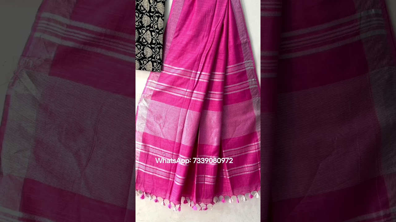 New Arrival-Plain Cotton Linen Saree With Hand Block Printed Blouse