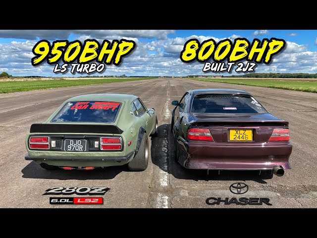 OLD SCHOOL RIVALRY.. 800HP TOYOTA CHASER vs 950HP NISSAN 280Z class=