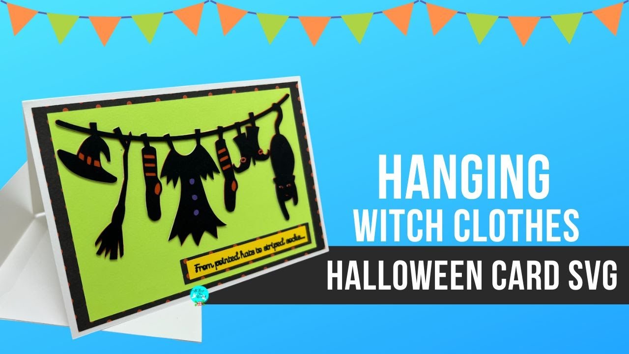 Hanging Witch Clothes Halloween Card Free SVG Cut File for Paper Craft with Cricut and Silhouette