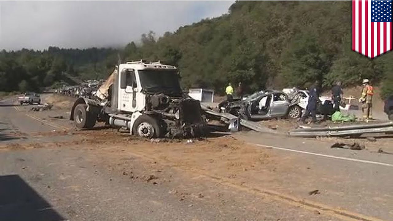 California traffic accident: big-rig truck causes 10-vehicle pile-up on Santa Cruz Highwway 17