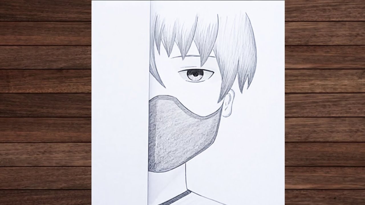 Easy drawing tutorial of an anime boy with a mask