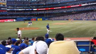 Jose Bautista Throws Ball to fan!