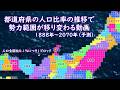 都道府県の人口比率の推移で、位置や大きさが移り変わっていく動画 1888年(第1回国勢調査)~2070年(将来人口予測)