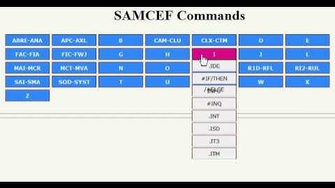 Commands menu for Samcef