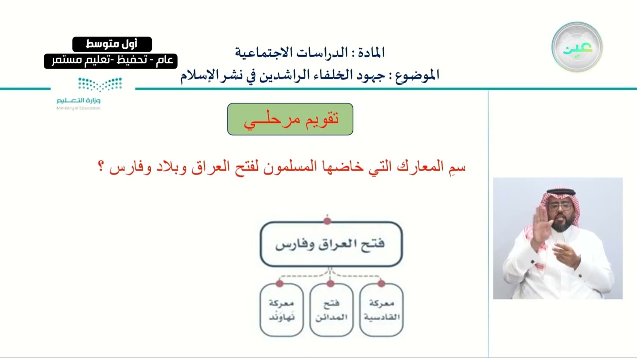 جهود الخلفاء الراشدين في نشر الإسلام - الدراسات الاجتماعية - أول متوسط