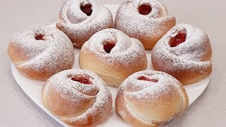 Любимые воздушные булочки с клубникой! Favorite airy buns with strawberries!