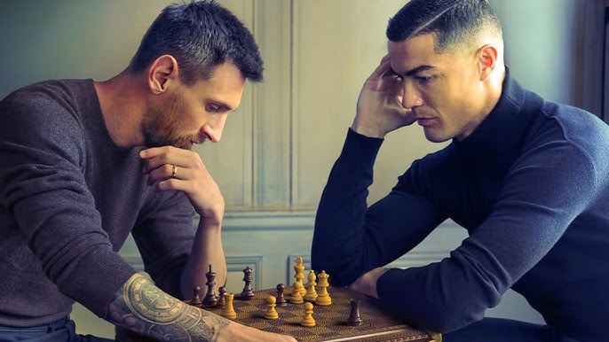 Behind the Scene Cristiano Ronaldo & Lionel Messi Playing chess Photoshot, Louis  Vuitton