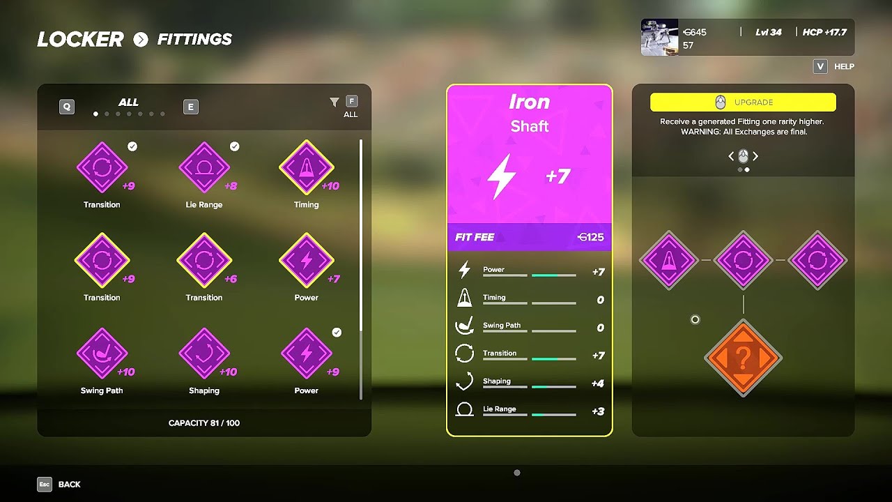 PGA TOUR 2K23Using the Exchange Fitting Menu To Upgrade To Legendary