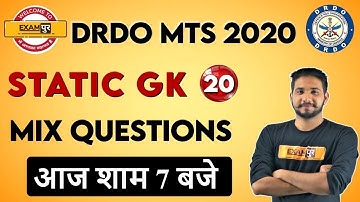 DRDO MTS/DP HEAD CONST. 2020 | Static GK | By Kuljeet Sir | Class 20 |  Mix questions