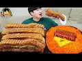 ASMR MUKBANG Fire Noodles Hot Dog Pork Belly Sausage Recipe Eating