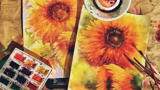 SUNFLOWERS | Watercolor for beginners and advanced | A couple of magical secrets💧
