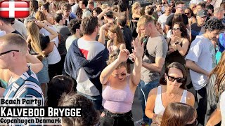 🇩🇰Summer Beach party Copenhagen | Kalvebod Brygge Harbour Beach | Denmark June 2022 | Beach walk