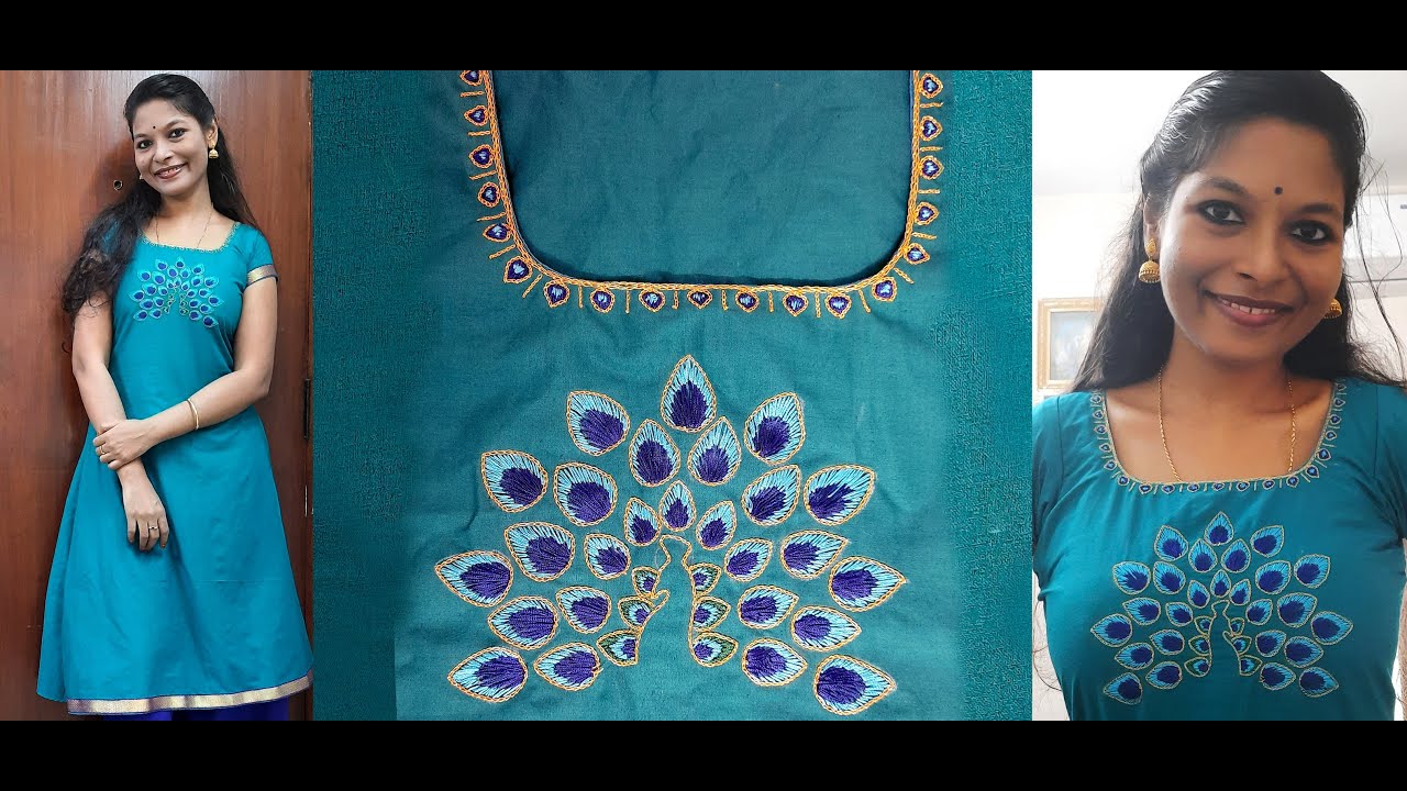 Simple Hand Embroidery for Kurta | #aari #embroidery #kurti #design -  YouTube