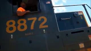 Csx tie train going backwards through Station