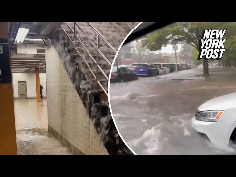 NYC streets turn into raging rivers during epic downpour flooding roads and subways